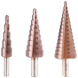 $1023.71 - 1Kit, 3pzs, 1 x 4-12, 1 x 4-20, 1 x 4-32mm, Acero, Bronce, Broca Cónica Escalonada Recta, MXOPP-001, Empaque: 9X11X4 cm, 0.094kg, Envío: 0 Días