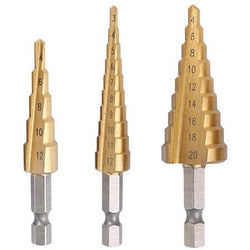 $245.48 - 1Kits, 3 Pzas, 1 x 3-12mm, 1 x 4-12mm, 1 x 4-20mm, 2.4cm Zanco, Escalonadas, Acero Alta Velocidad., MXTGO-001, Empaque: 10X20X5 cm, 0.08kg, Envío: 0 Días