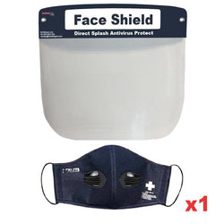 $364.22 - Kit 1 pza, Careta y Cubrebocas 2 Válvulas, Navy Blue / Azul Marino, Non Woven , Lavable. , MXKOS-001, Empaque: 13X36X16 cm, 0.05kg, Envío: 0 Días