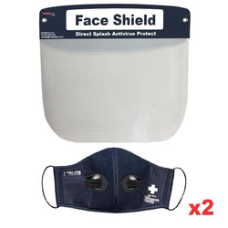 $723.39 - Kit 2 pzs, Careta y Cubrebocas 2 Válvulas, Navy Blue / Azul Marino, Non Woven, Lavable. , MXKOS-002, Empaque: 34X27X5 cm, 0.1kg, Envío: 0 Días