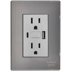 $305.14 - 1Pza, USB A/USB C/Contacto Duplex, 110/125-250VCA, 15A, 50/60Hz, 5VDC, 3A, Plateado, Acero Inoxidable/PC., MXIOB-001, Empaque: 9X14X6 cm, 0.090kg, Envío: 0 Días