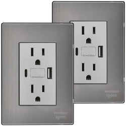 $580.28 - 2Pzas, USB A/USB C/Contacto Duplex, 110/125-250VCA, 15A, 50/60Hz, 5VDC, 3A, Plateado, Acero Inoxidable/PC., MXIOB-002, Empaque: 9X14X12 cm, 0.180kg, Envío: 0 Días