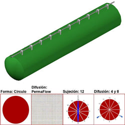 $4170.00 - 12"Ø, 2101 a 3152m3/hr, Difusión PermaFlow, Verde Pasto, Sujeción 12, Difusión 4 y 8, Longitud 10 m., MXAHS-0500, Empaque: 35X35X55 cm, 1.3kg, Envío: 18 Días