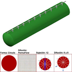 $4170.00 - 12"Ø, 2101 a 3152m3/hr, Difusión PermaFlow, Verde Pasto, Sujeción 12, Difusión 6 y 8, Longitud 10 m., MXAHS-0502, Empaque: 35X35X55 cm, 1.3kg, Envío: 10 Días