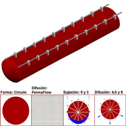 $17668.89 - 60"Ø, 52536 a 78803m3/hr, Difusión PermaFlow, Rojo Oscuro, Sujeción 9 y 3, Difusión  4,6 y 8, Longitud 10 m., MXAHS-4002, Empaque: 155X155X55 cm, 3.7kg, Envío: 10 Días