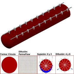 $8593.75 - 28"Ø, 11441 a 17162m3/hr, Difusión PermaFlow, Rojo Vino, Sujeción 9 y 3, Difusión 4 y 8, Longitud 10 m., MXAHS-1700, Empaque: 75X75X55 cm, 2.1kg, Envío: 10 Días