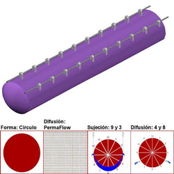$14856.93 - 50"Ø, 36483 a 54725m3/hr, Difusión PermaFlow, Lila, Sujeción 9 y 3, Difusión 4 y 8, Longitud 10 m., MXAHS-3302, Empaque: 130X130X55 cm, 3.2kg, Envío: 10 Días