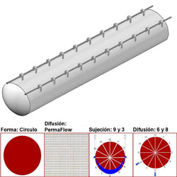 $8593.75 - 28"Ø, 11441 a 17162m3/hr, Difusión PermaFlow, Blanco, Sujeción 9 y 3, Difusión 6 y 8, Longitud 10 m., MXAHS-1600, Empaque: 75X75X55 cm, 2.1kg, Envío: 10 Días