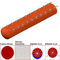 $17223.82 - 54"Ø, 42554 a 63831m3/hr, Difusión PermaFlow, Naranja, Sujeción 9 y 3, Difusión 4 y 8, Longitud 10 m., MXAHS-3500, Empaque: 140X140X55 cm, 3.4kg, Envío: 10 Días