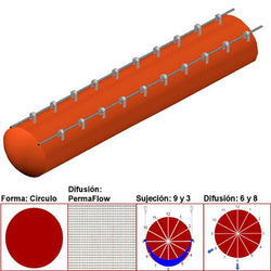 $15981.71 - 54"Ø, 42554 a 63831m3/hr, Difusión PermaFlow, Naranja, Sujeción 9 y 3, Difusión 6 y 8, Longitud 10 m., MXAHS-3502, Empaque: 140X140X55 cm, 3.4kg, Envío: 10 Días