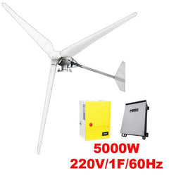 $263503.01 - Generador 5000W, 220V, Vientos de 3 a 45m/s, 3 Aspas, -40°C a 80°C, Controlador 5Kw, 220V, Inversor 5Kw, 220V, 1F, 60Hz, On Grid., MXRIK-001, Empaque: 34X148X34 cm, 420kg, Envío: 20 Días