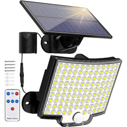 $740.70 - 1Pza, 106LED, 2W, 3000lm, 6000K, Luz Blanca, Iluminación a 120°, Panel Solar, 5m., MXRLA-001, Empaque: 17X 13X 17 cm, 0.25kg, Envío: 0 Días