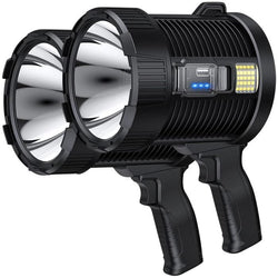 $2556.36 - 2 Pzas,1 LED P90, 25 LED COB, 900000lm, 800m, 10000mAh., MXULR-002, Empaque: 28X16X32 cm, 1.456kg, Envío: 0 Días