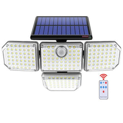 $2724.32 - 4Pzas, 182LED 5V 1.6W, 1200lm, 6000K, Luz Blanca, Iluminación a 270°, Panel Solar, Sensor de Movimiento, Control Remoto., MXNSR-004, Empaque: 14X 9X 7 cm, 1kg, Envío: 0 Días