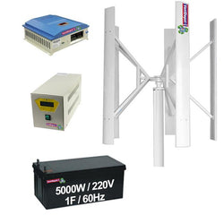 $896211.13 - Generador 5000W, 220V, Vientos de 2 a 45m/s, 5 Aspas, -40°C a 80°C, Controlador 5Kw, 220V, Inversor 5Kw, 220V, 1F, 60Hz, Bateria 24V, 400 Ah, Torre 4M, Off Grid., MXIRK-001, Empaque: 365X405X365 cm, 664kg, Envío: 25 Días