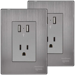 $420.26 - 2Pzas, USBx2/Contacto, 110/125-250VCA, 15A, 50/60Hz, 5VDC, 2.1A, Plateado, Acero Inoxidable/PC., MXIOL-002, Empaque: 9X14X12 cm, 0.180kg, Envío: 0 Días