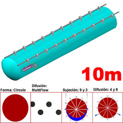 MXYER-4112, 62"Ø, 56096 a 84144m3/hr, Difusión MultiFlow, Turquesa, Sujeción 9 y 3, Difusión 4 y 8, Longitud 10 m., 3.8 kg, Dimensiones con Empaque: 160X160X55 cm, Tiempo de Entrega: 0 a 10 Días hábiles, $8776.59 MXN