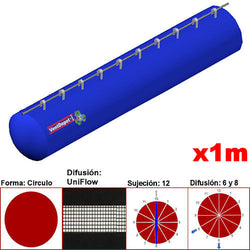 MXUFW-1101, 20"Ø, 5837 a 8756m3/hr, Difusión UniFlow, Azul, Sujeción 12, Difusión 6 y 8, Longitud 1 m., 0.17 kg, Dimensiones con Empaque: 55X55X10 cm, Tiempo de Entrega: 0 a 10 Días hábiles, $880.95 MXN